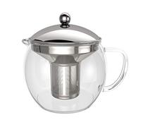 bonVIVO Glass Teapot with Infuser - 50 oz Loose Leaf Tea Maker, Heat-Resistant Borosilicate Glass & Stainless Steel, Silver Lid