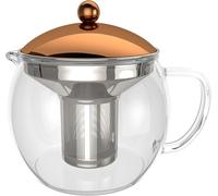 bonVIVO Tea Infuser - 50 oz Glass Teapot with Removable Stainless Steel Strainer, Loose Leaf Tea Maker with Lid, Borosilicate Glass Tea Pot with Infuser, Copper Finish Tea Pot for Herbal Tea