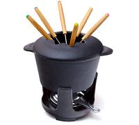 Bonvivre© Cast Iron Fondue Set for 6 People, 1 Litre, 13-Piece Fondue Set with Burner and 6 Forks, with Enamel Coating - Suitable for Cheese Fondue, Chocolate Fondue, Meat Fondue, Vegetable Fondue