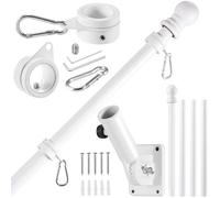 BONWIN White Flag Pole Kit for House, 5 FT Thickened Stainless Steel Porch Wall Mount Flagpole for 3x5' Flag, 1" Tangle Free Rotating Flag Pole Rings & 180° Adjustable Multi-Positions Bracket Holder