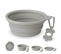Bonza Extra Large Collapsible Dog Bowl 1500 mL, Sturdy Reinforced Rim, Includes Carabiner & Water Bottle Holder Keychain, Light Gray