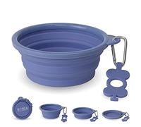Bonza Medium Collapsible Dog Bowl 750 mL, Sturdy Reinforced Rim, Includes Carabiner & Water Bottle Holder Keychain, Periwinkle