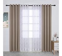 Bonzer 4 Panels Set Mix and Match Curtains for Bedroom Living Room | 2 Pieces Branch Print Sheer Curtains & 2 Pieces Blackout Curtains Thermal Grommet Window Drapes, 54x95 Inch/Panel, Taupe
