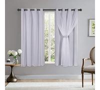 Bonzer Grommet Double-Layered Curtains with White Sheer Voile for Bedroom Mix and Match Blackout Curtains, White Geyish, 52x63 Inch, Set of 2 Panels