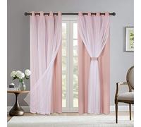 Bonzer Mix and Match Blackout Curtains Grommet Double-Layered Curtains with White Sheer Voile for Living Room, Blush, 52x84 Inch, Set of 2 Panels