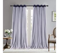 BONZER White Sheer Tulle Overlay Blackout Curtains Grommet Top Mix and Match Curtains for Living Room, Navy, 52x95 Inch, Set of 2 Panels