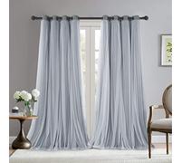 BONZER White Sheer Tulle Overlay Blackout Curtains Grommet Top Mix and Match Curtains for Living Room, Cloud Grey, 52x95 Inch, Set of 2 Panels