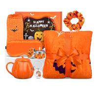 Boo Basket Stuffers for Women, Halloween Gifts Basket with 60x50 Inch Cute Ghost Flannel Blanket Pumpkin Mug Spooky Halloween Stuffers for Girls Her Teens Girlfriend (Orange)