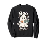 Boo Books And Brews Cute Ghost Reading Coffee Halloween Sweatshirt