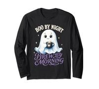Boo by Night Brew by Morning Cute Halloween Ghost Coffee Long Sleeve T-Shirt