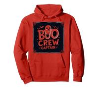 Boo Crew Captain: Spooky Halloween Ghost Squad Leader Pullover Hoodie, Adult Unisex, Red, XXL