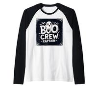 Boo Crew Captain: Spooky Halloween Ghost Squad Leader Raglan Baseball Tee, Men, Black/White, M
