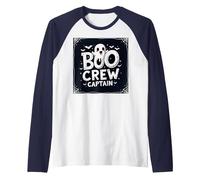 Boo Crew Captain: Spooky Halloween Ghost Squad Leader Raglan Baseball Tee, Men, Navy/White, XL