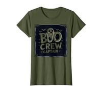 Boo Crew Captain: Spooky Halloween Ghost Squad Leader T-Shirt, Women, Olive Green, Medium
