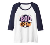 Boo Crew: Cute Ghost Squad Halloween Party Fun Raglan Baseball Tee, Women, Navy/White, M