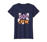 Boo Crew: Cute Ghost Squad Halloween Party Fun T-Shirt, Women, Navy, XS