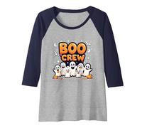 Boo Crew: Spooky Ghost Squad Halloween Fun Raglan Baseball Tee, Women, Navy/Athletic Heather, M