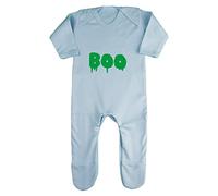 Boo Dripping Graphic Word Halloween Statement Baby Romper Jumpsuit with feet, 6-12 Months, Pastel Blue