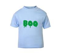 Boo Dripping Graphic Word Halloween Statement Short Sleeve Cotton Toddler t Shirt, 3-4 Years, Pastel Blue