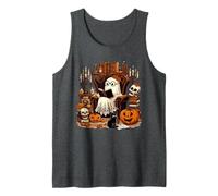 Boo Ghost Reading Books Halloween Collection Bookworm Reader Tank Top