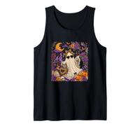 Boo Ghost Sunglasses Leopard Bow Tie Drinking Wine Halloween Tank Top