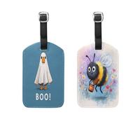 Boo Gooses Ghosts Bumble Bees Flowers 2 Pcs Luggage Tags Ship Essentials Luggage Tags for Cruise for Cruise Ship