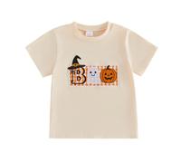 Boo Halloween Ghost and Plaid Pumpkin Baby T-Shirt (Beige, 2-3 Years)