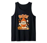 Boo Halloween Ghost Reading Books Funny Bookworm Librarian Tank Top
