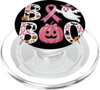 Boo Halloween Pumpkin Pink Ribbon Witch Cancer Awareness PopSockets PopGrip for MagSafe