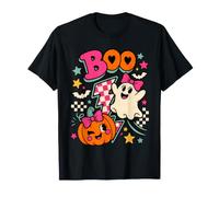 Boo Halloween Retro Checkered Ghost Pumpkin Coquette Women T-Shirt