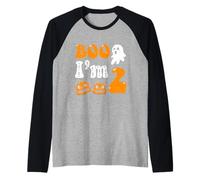 Boo I'm 2 Years Old 2nd Birthday Halloween Ghost Pumpkin Kid Raglan Baseball Tee