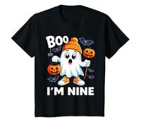 Boo I'm Nine Ghost 9th Birthday Halloween Boy Kids Groovy T-Shirt