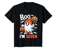 Boo I'm Seven Ghost 7th Birthday Halloween Boy Kids Groovy T-Shirt