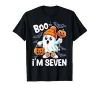 Boo I'm Seven Ghost 7th Birthday Halloween Boy Kids Groovy T-Shirt
