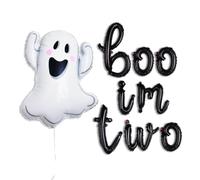 Boo I'm Two Balloon Ghost Boo Balloon for Halloween 2nd Birthday Party Decoration and Two Spooky Birthday Party (Black)