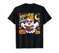 Boo-Lieve in Jesus Ghost Christian Halloween Funny Crew T-Shirt