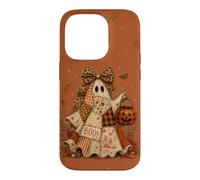 Boo Patchwork Ghost Leopard Bow Pumpkin Fall Halloween Art Case for iPhone 14 Pro