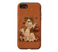 Boo Patchwork Ghost Leopard Bow Pumpkin Fall Halloween Art Case for iPhone SE (2020) / 7/8