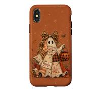 Boo Patchwork Ghost Leopard Bow Pumpkin Fall Halloween Art Case for iPhone X/XS