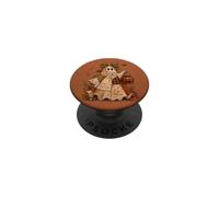 Boo Patchwork Ghost Leopard Bow Pumpkin Fall Halloween Art PopSockets Adhesive PopGrip