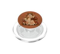 Boo Patchwork Ghost Leopard Bow Pumpkin Fall Halloween Art PopSockets PopGrip for MagSafe