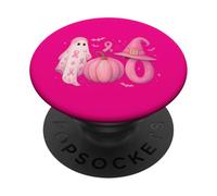 Boo Pink Ghost Witch Breast Cancer Awareness Halloween Art PopSockets Adhesive PopGrip
