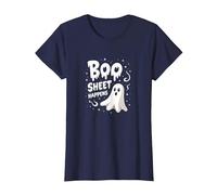 Boo Sheet Happens: Spooky Ghost Halloween Humor T-Shirt, Women, Navy, XS