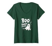 Boo Sheet Happens: Spooky Ghost Halloween Humor V-Neck T-Shirt, Women, Forest Green, XXL