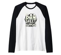 Boo Sheet Happens: Spooky Ghost Trio Halloween Humor Raglan Baseball Tee, Men, Black/White, XXL