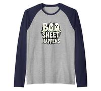 Boo Sheet Happens: Spooky Ghost Trio Halloween Humor Raglan Baseball Tee, Men, Navy/Athletic Heather, M