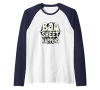 Boo Sheet Happens: Spooky Ghost Trio Halloween Humor Raglan Baseball Tee, Men, Navy/White, M