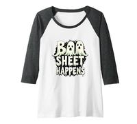 Boo Sheet Happens: Spooky Ghost Trio Halloween Humor Raglan Baseball Tee, Women, Dark Heather/White, M