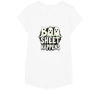 Boo Sheet Happens: Spooky Ghost Trio Halloween Humor T-Shirt, Girls, White, XS