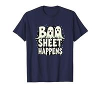 Boo Sheet Happens: Spooky Ghost Trio Halloween Humor T-Shirt, Men, Navy, 5XL